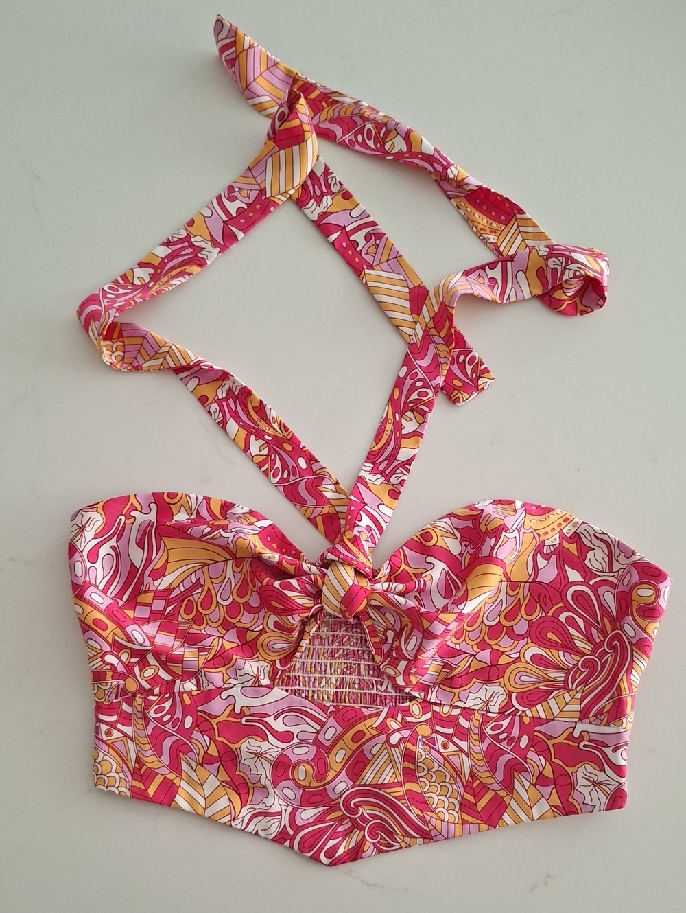 Princess Polly Sexy Pink & Orange Silky Boho Cut-out Tie-neck Halter Top (US 8)